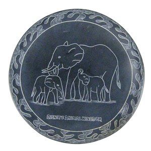 Disney Animal Kingdom Black Clay Plate Elephant Kenya Hand Carved  6 inch Decor